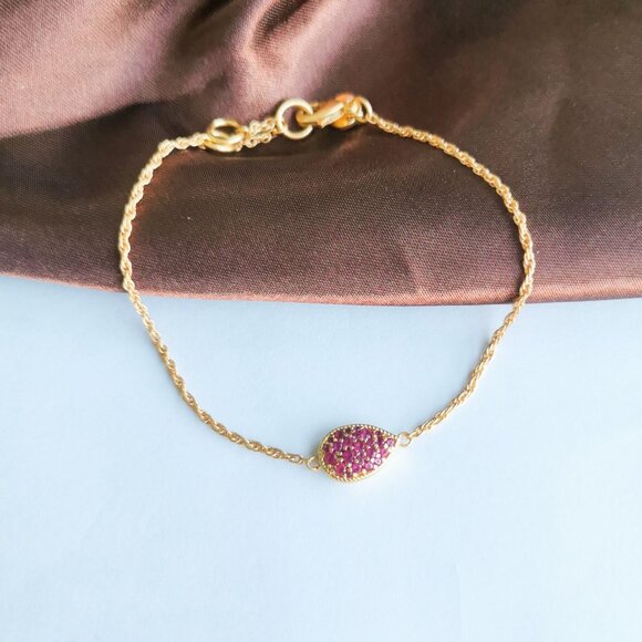 Julie Vos Pavé Teardrop Gold Bracelet Pink Tourmaline Elegant Jewelry - Picture 1 of 3
